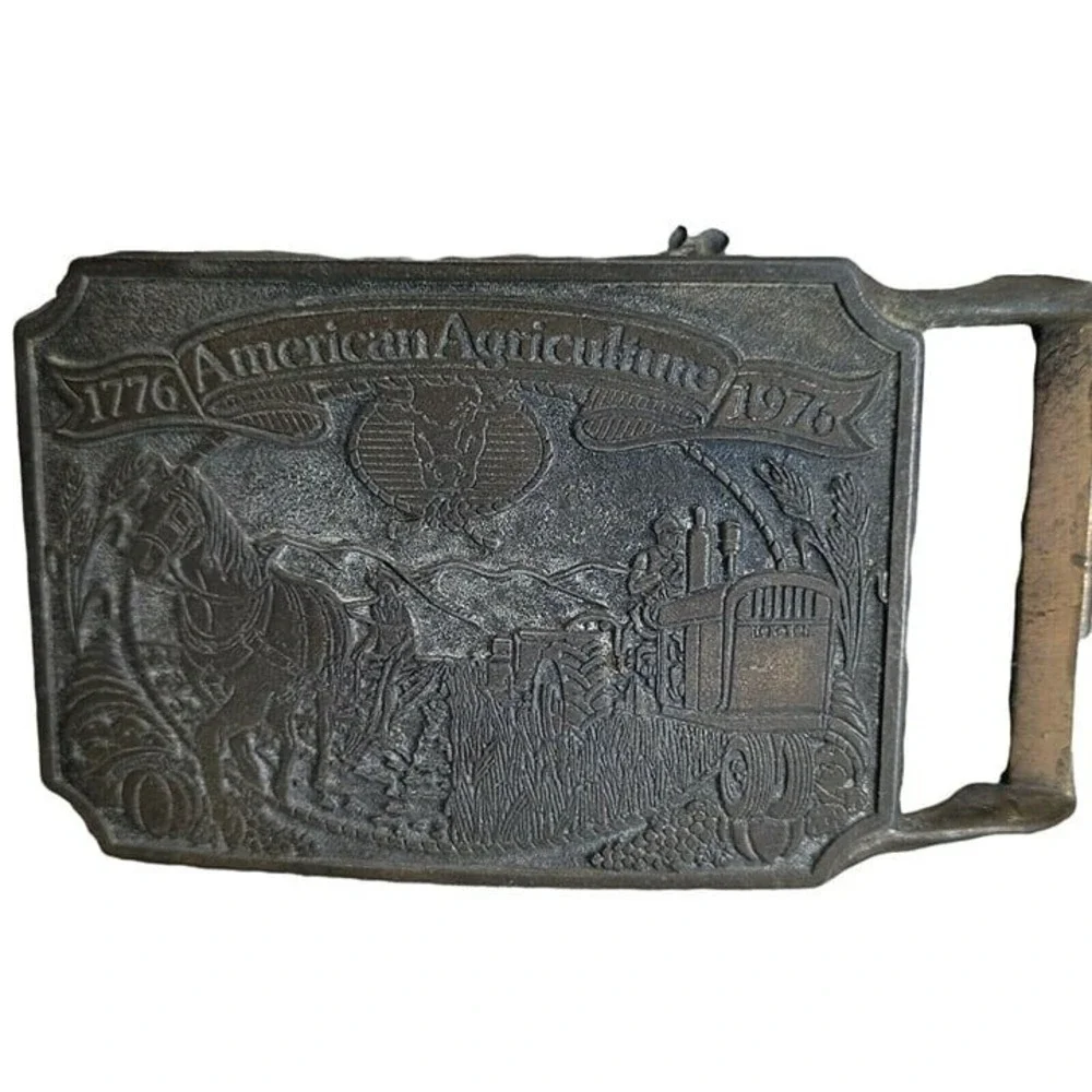 Ortho Belt Buckle Mens Bronze American Agriculture Bicentennial 1776-1976 Vtg